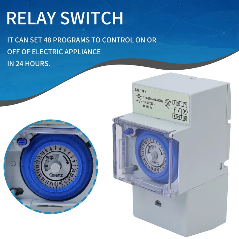 SUL181H Mechanical Timer 24 Hours Time Switch Relay Electrical Programmable Timer 24 Hour Din Rail Timer Switch