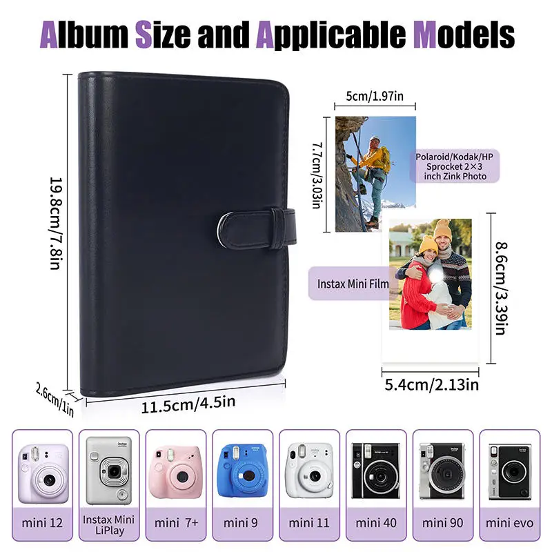 108 ورقة ألبوم صور محمول مقاس 2*3 بوصة لـ Fujifilm Mini 12 لمجموعة كتاب جمع بطاقات التذاكر باللون الأخضر والوردي #2