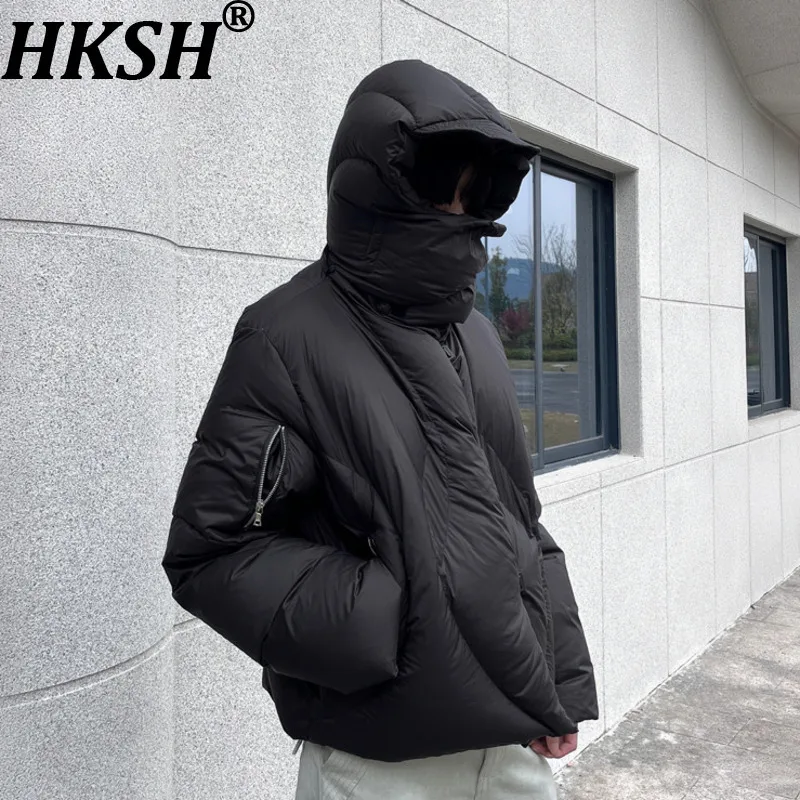 HKSH Spring Autumn Winter New Men Tide Dark Chic Ins Down Padded Coat Deconstructed Detachable Hood Windproof Jacket Y2K HK27565