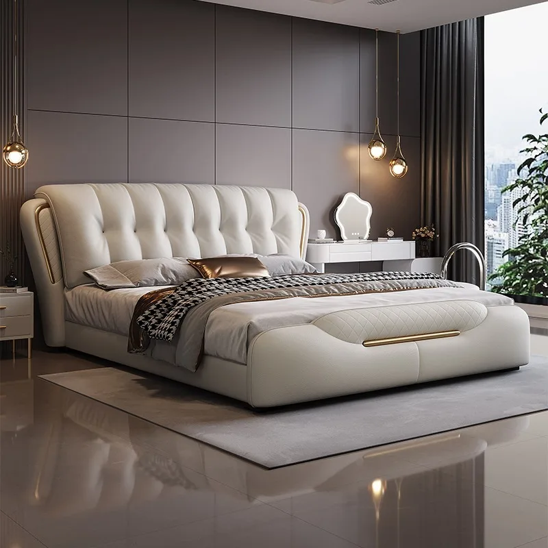 

Nordic Upholstered Bed Cabinets Aesthetic Double Luxury Beds Queen Sleeping Muebles Para El Hogar Furniture Accessories