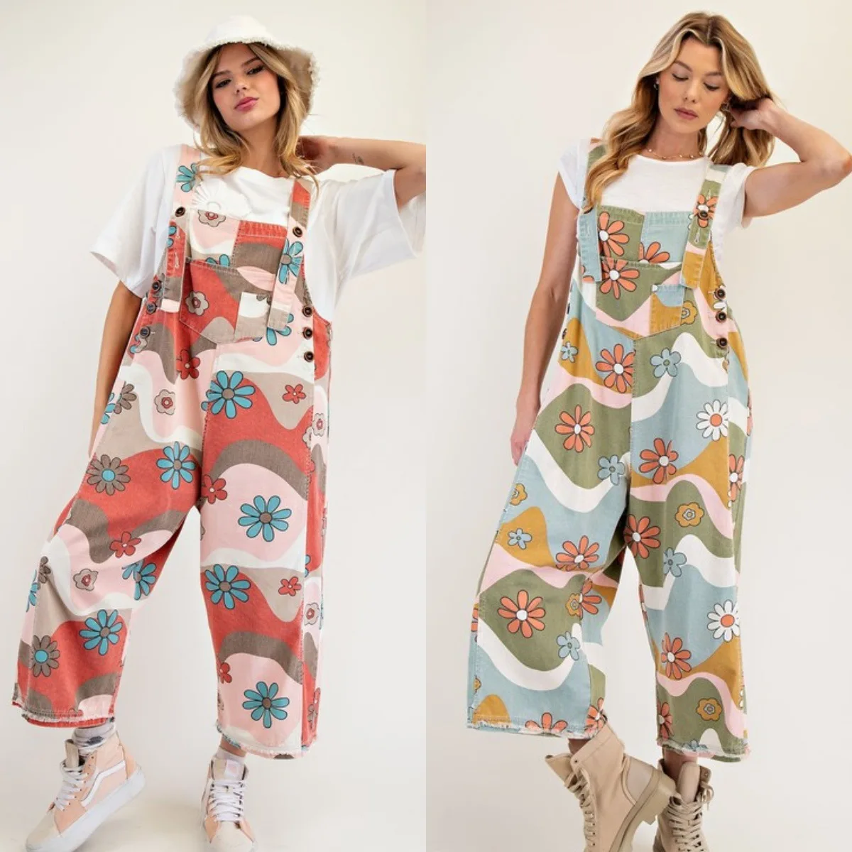 

Spring Summer New Faion Loose Printed Straight Leg Overalls Women's Casual Trousers High Waist Micro Flared Pants
