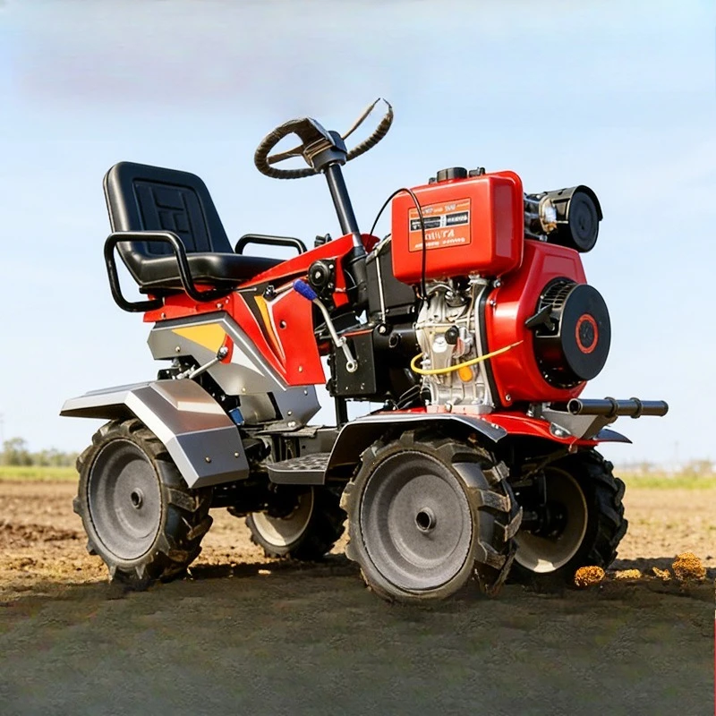Ride-on four-wheel drive micro-tillage aircraft-borne manual translation ground machine