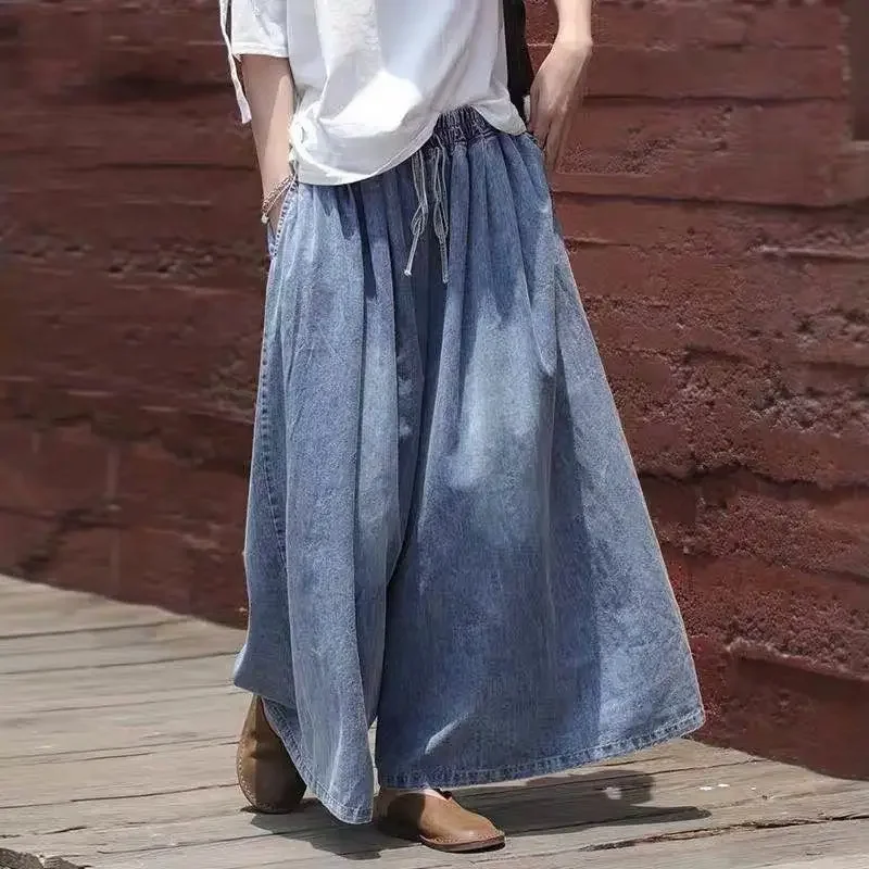 Jeans Women Loose Large Size Jeans Women 2024 New High Waisted Broad Legs Casual Culottes Women Loose Wide Leg Pants