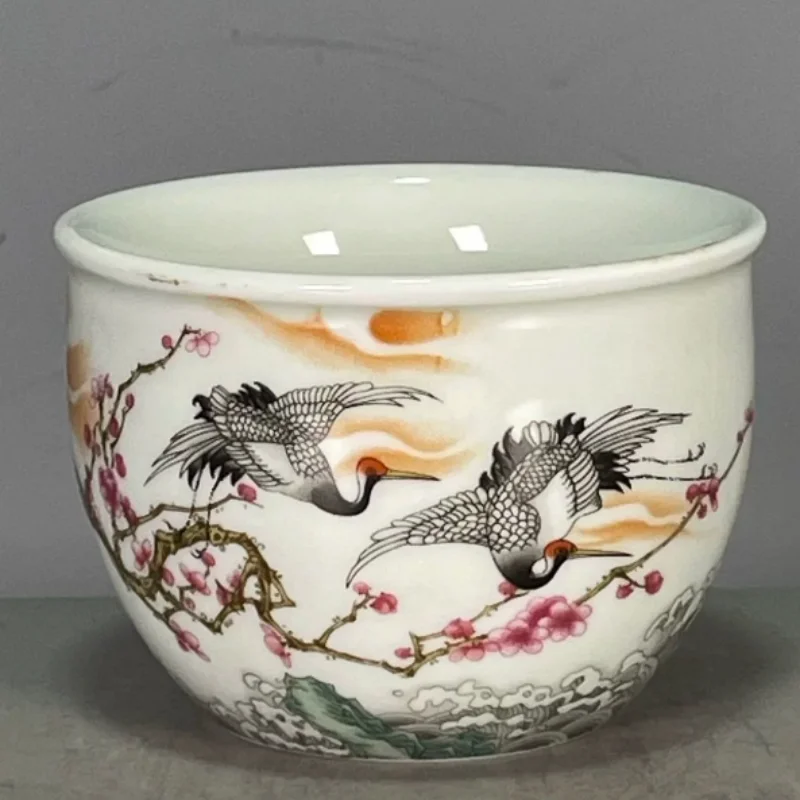 Traditional Chinese antique porcelain Qing Qianlong colorful crane patterned cup folk art collection modern crafts
