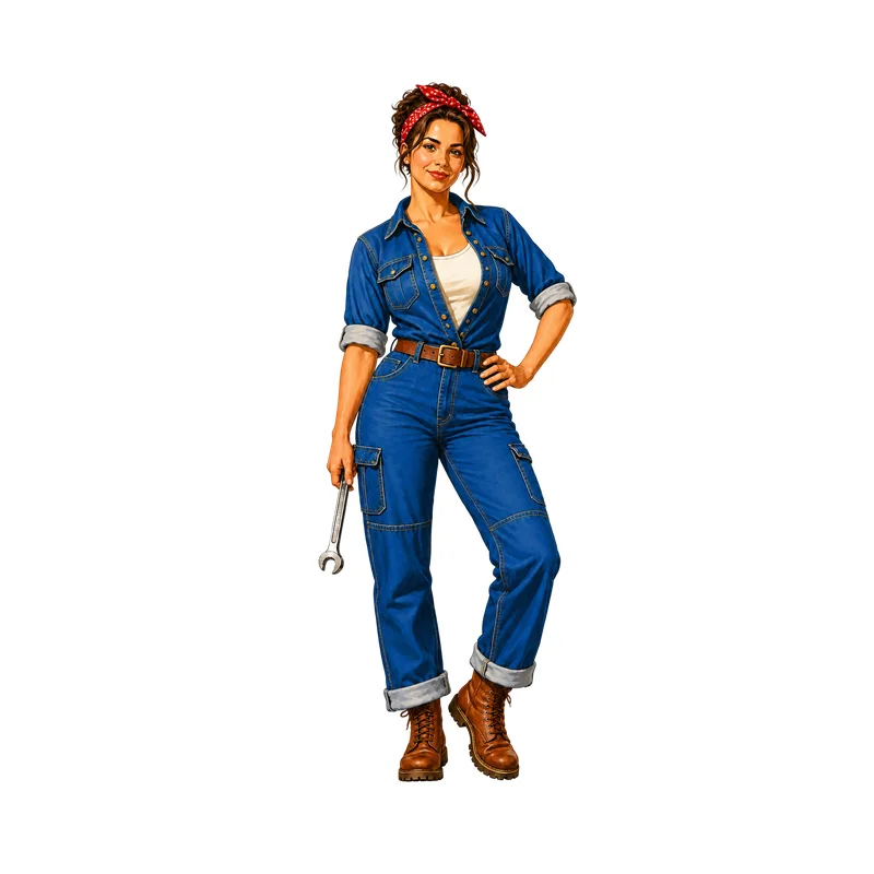 Full Length Retro Woman Mechanic Car Decal, Waterproof Sun Resistant Printed Vinyl Decal for Vehicle Windows and Body Panels