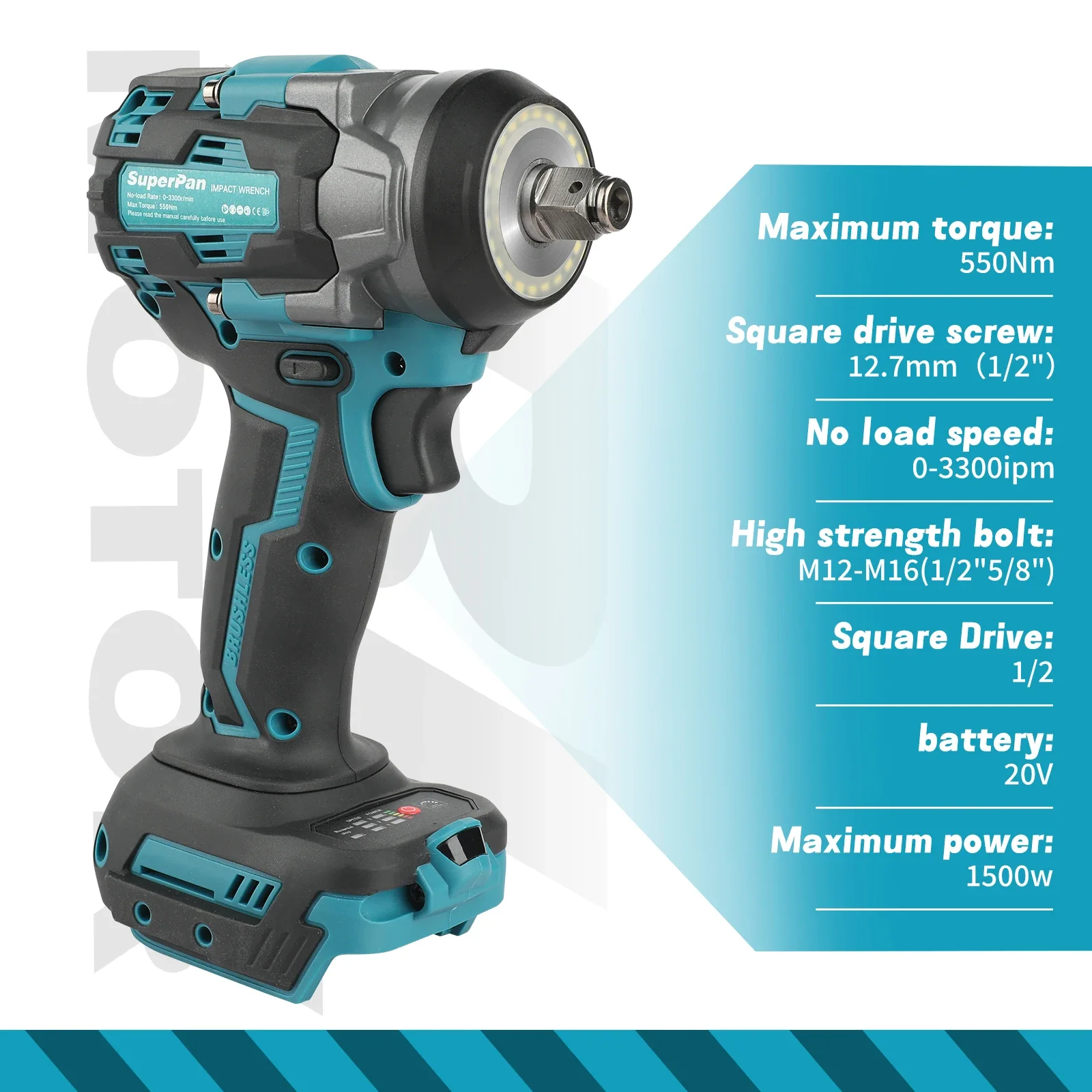 

Бесщеточный ударный гайковерт SuperPan SP550NM — аккумуляторный электроинструмент (батарея в комплект не входит) для аккумуляторов DeWalt 18В