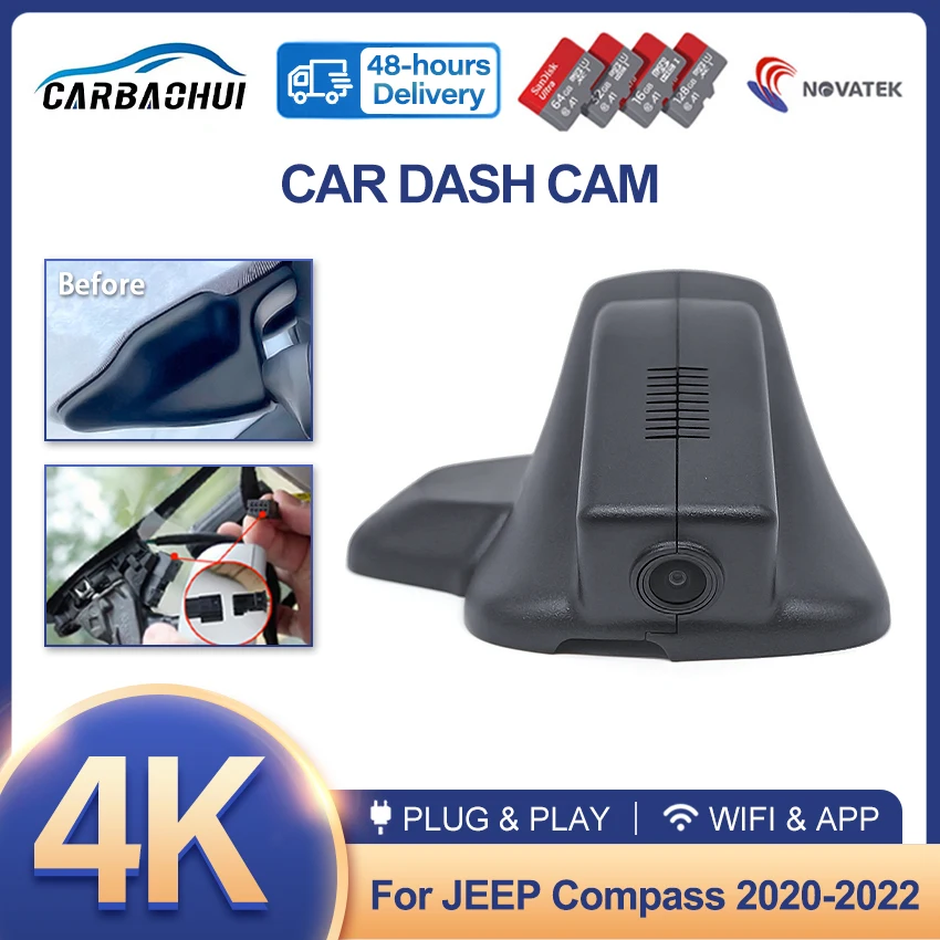 

New ! Plug and play Car DVR HD 4K 2160P Driving Video Recorder Dash Cam Camera For Jeep Compass 2019 2020-2022 2023 DashCam