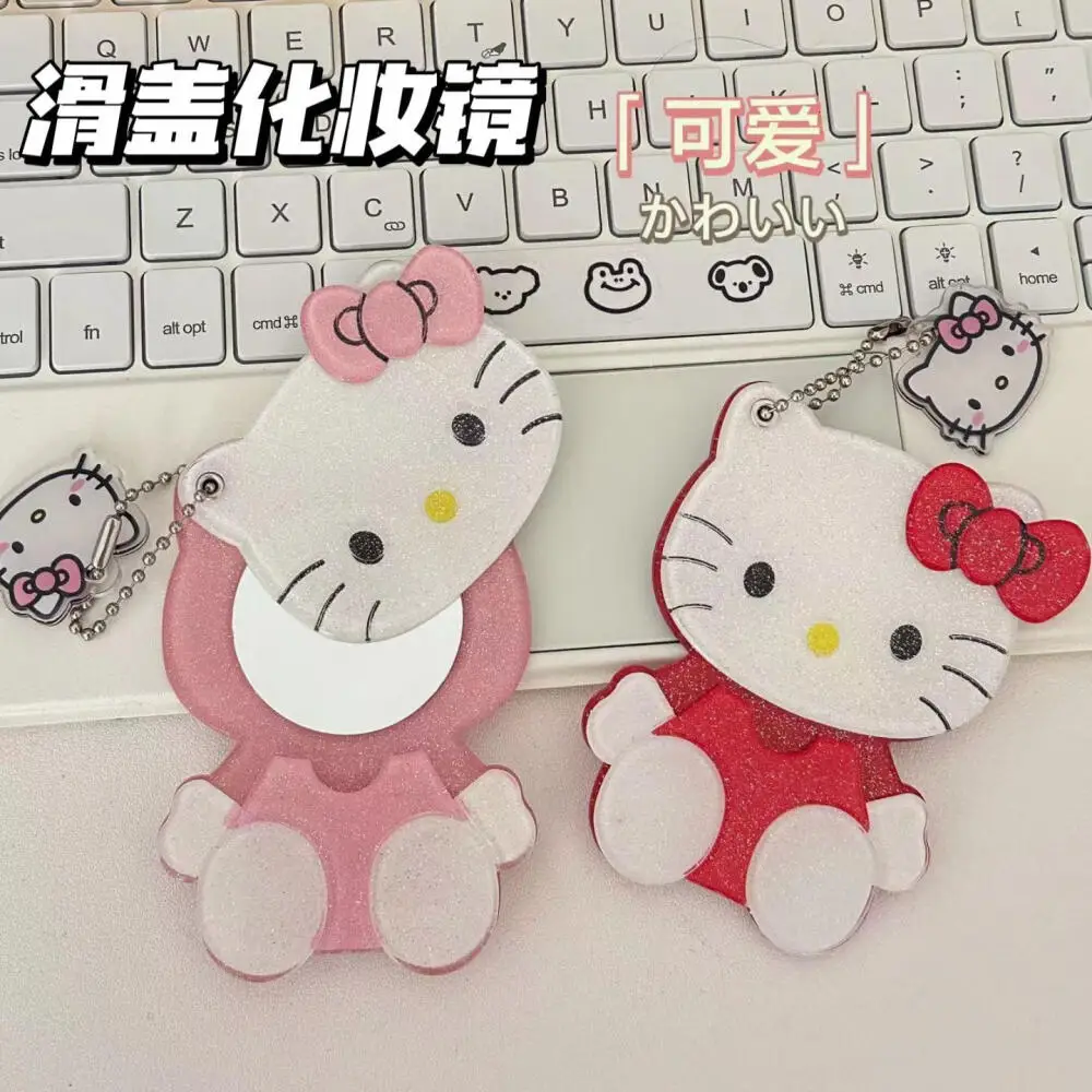 

Новое милое портативное складное зеркало Hello Kitty, самоклеящееся зеркало для общежития, портативное зеркало для макияжа, сумка с подвеской