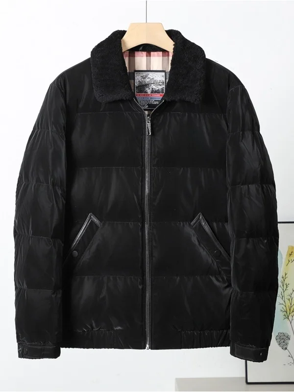 

Модная мужская короткая пуховая куртка с шерстяным воротником, удобная, теплая, из полиэфирного волокна, повседневная, белая, с наполнителем из пуха.