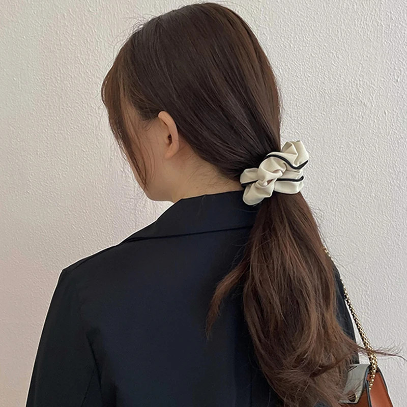 New Korean Woman Elegant Cotton Elastics Hair Band Cream Coffee Color Scrunchies Hair Ties Ladies Ponytail Hold Hair Accessories