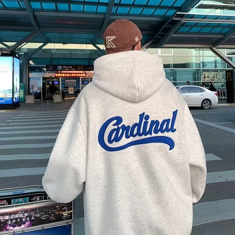 M-8XL moletom com capuz masculino grande camisola com capuz solto moda americana clássico carta impressa manga longa camisa dupla