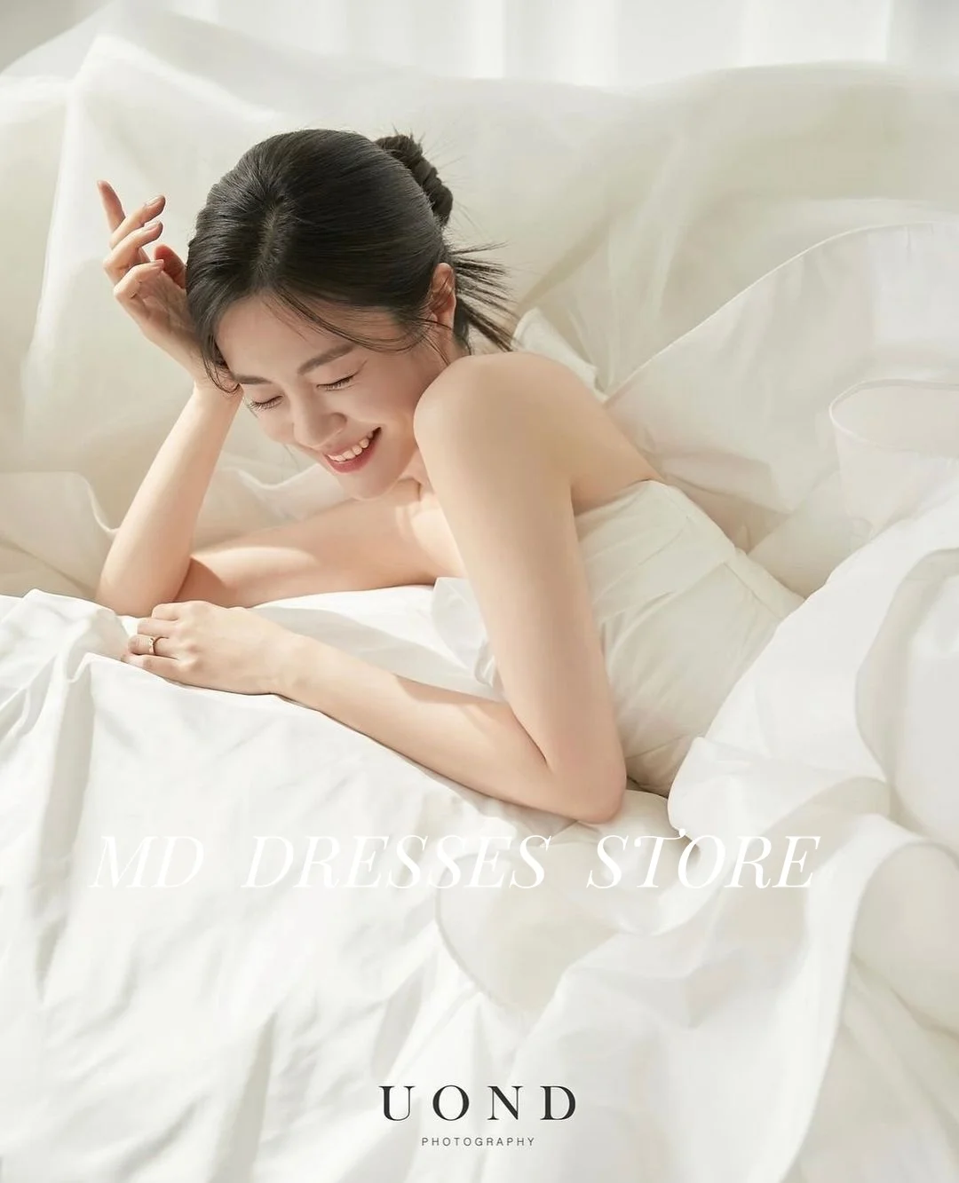 MD Elegant White A-line Wedding Dresses Fairy Tiered Pleat Sleeveless Korea Photoshoot  Floor-Length Brides Dresses  Customized