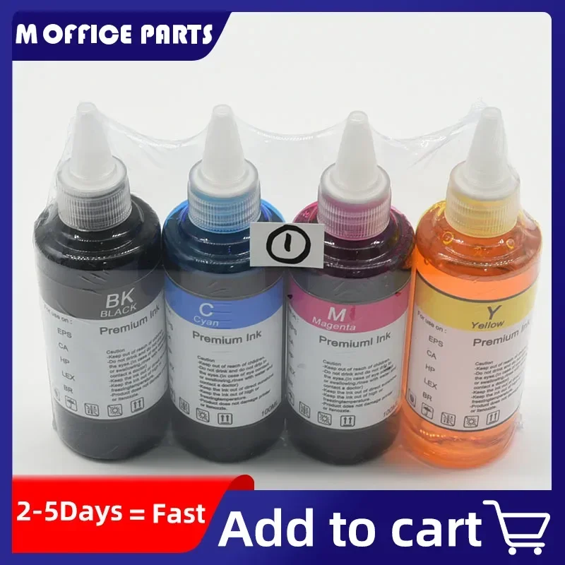 4x100ml Universal Dye Ink Refill for HP Canon Epson Brother Dell Deskjet Inkjet Printer, BK C M Y Bottle Tank Cartridge CISS Ink