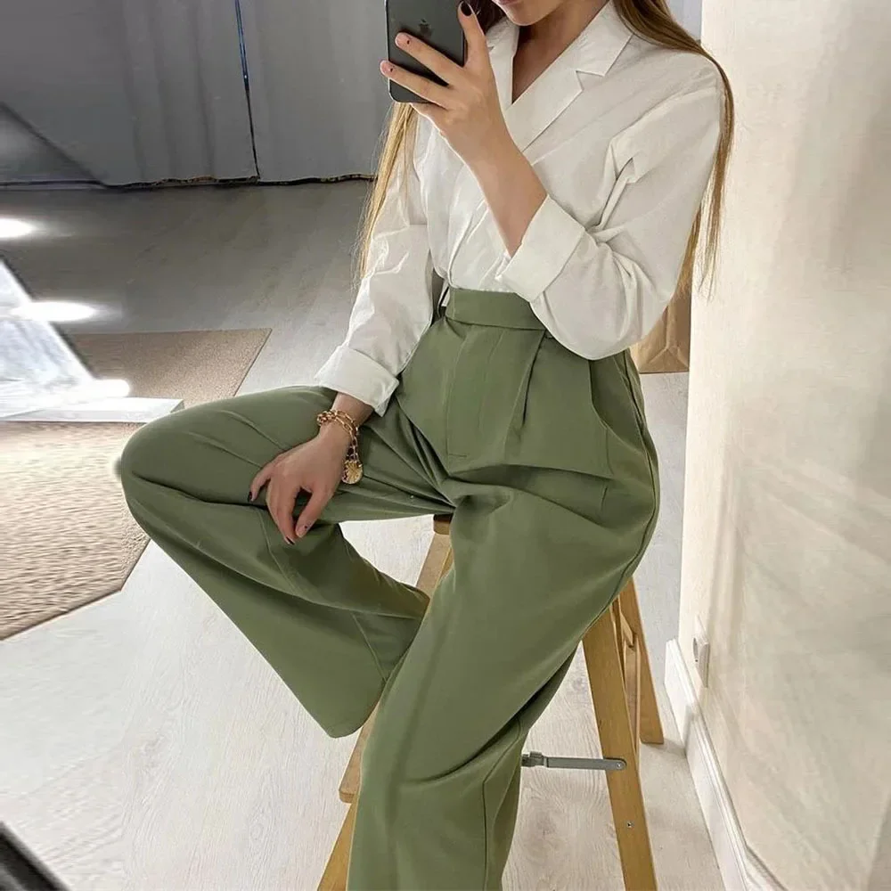 Shirt Blouse Long Wide Leg Pants Set Tracksuit Women Two Piece Set Loose Spring Autumn Boho Print Work Y2k Vintage Elegant