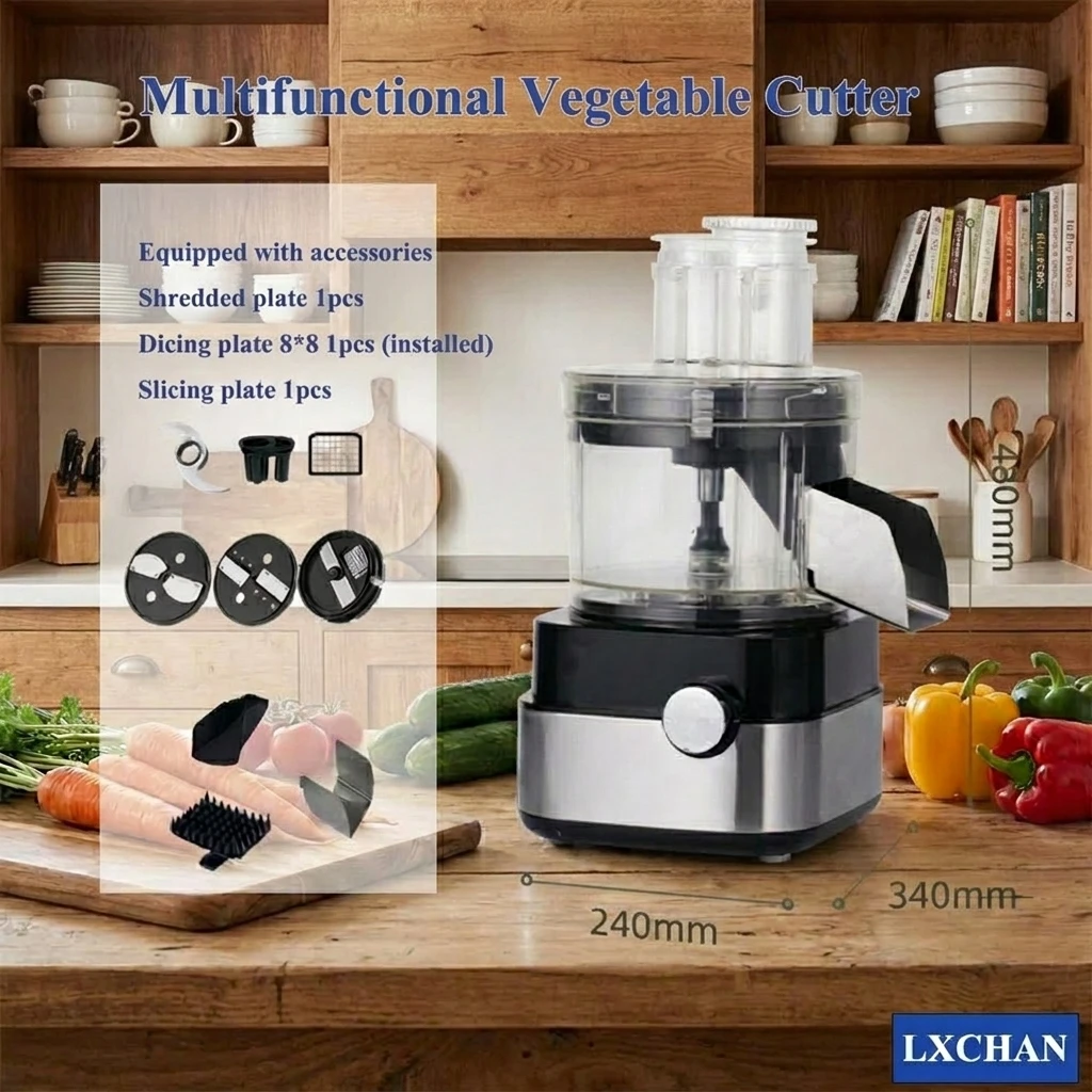 

LXCHAN DE4119 Commercial Electric Vegetable Cutter 600W Multifunctional Food Chopper for Slicing Shredding Dicing Meat Mincer
