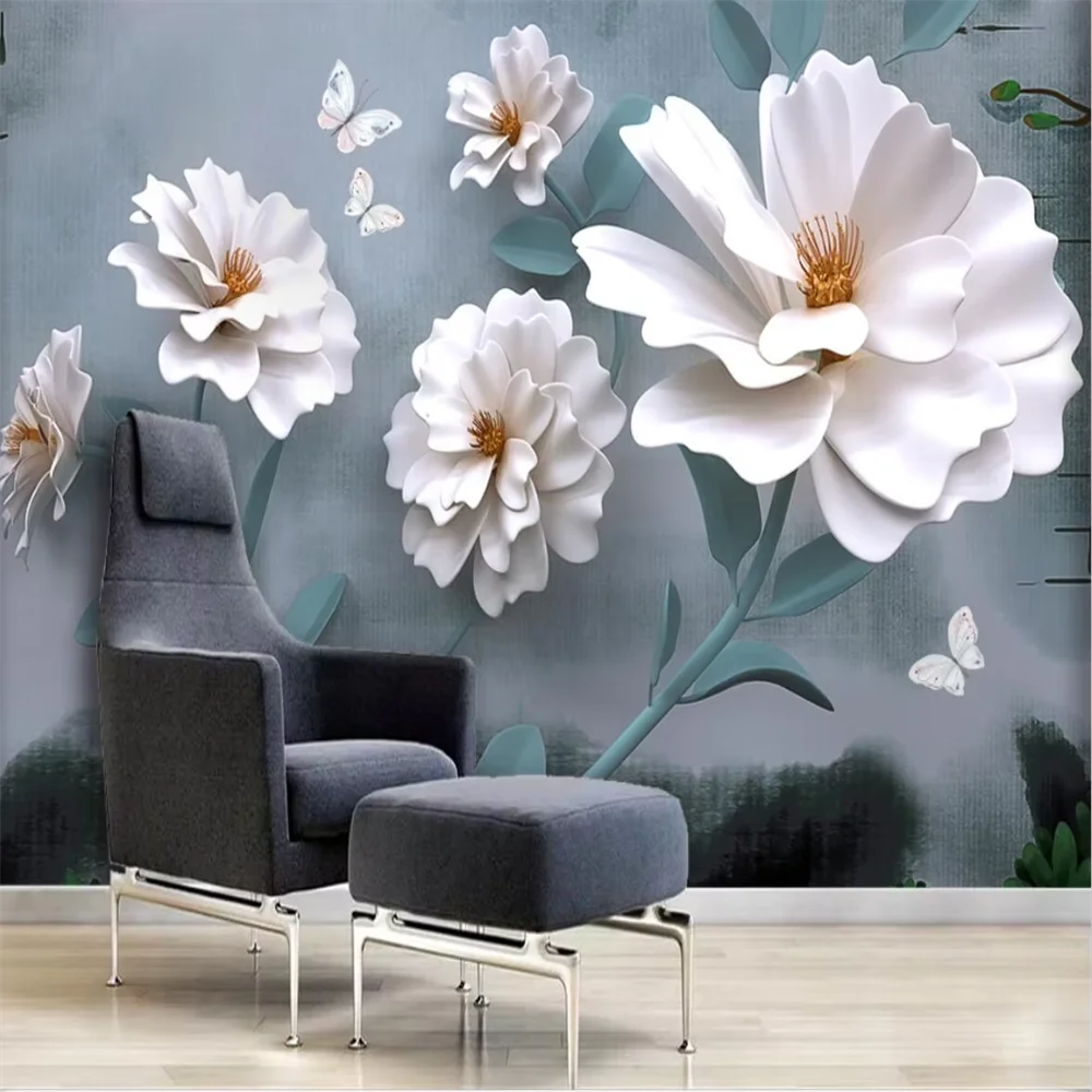 

Custom photo large mural wall stickers holy white luxury jewelry flowers wallpapers for living room TV backdrop 3D wall Stickers