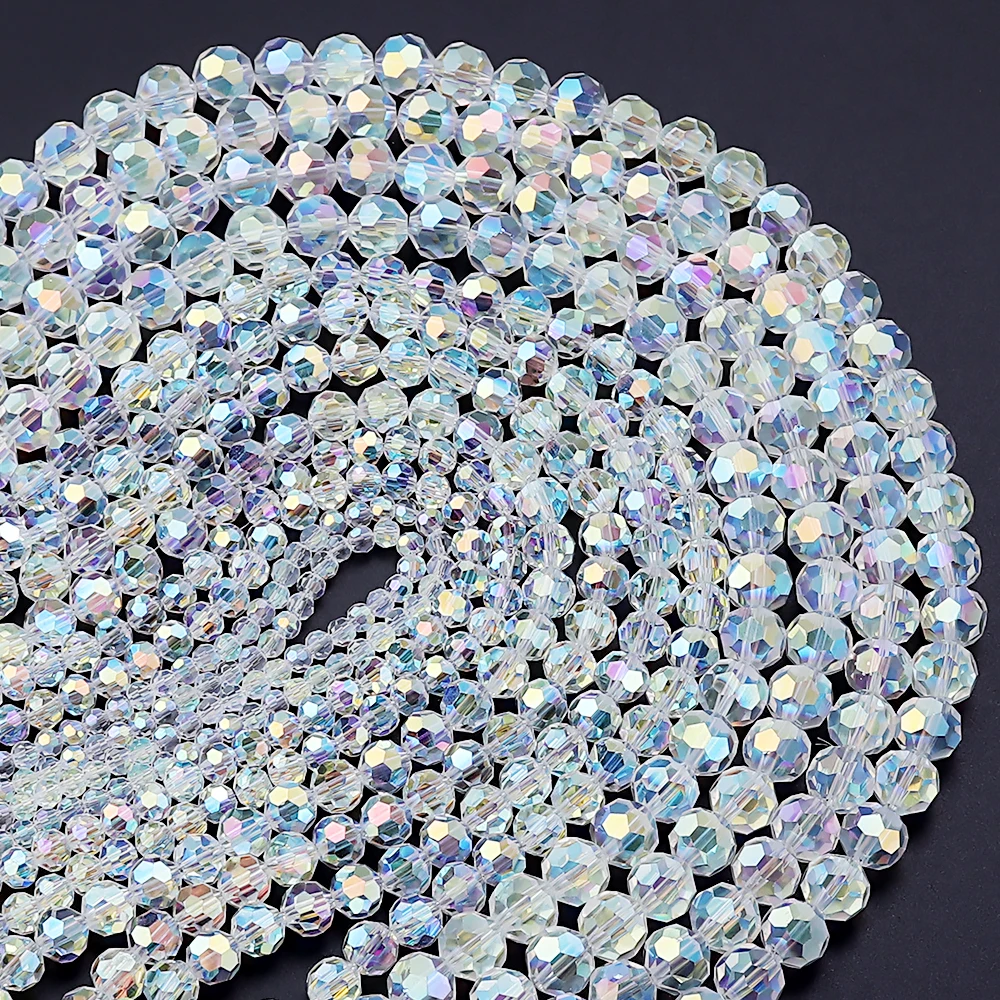 1 Strand/Lot Faceted Crystal Round Beads AB Color Rhinestone Ball Shape Bead for Jewelry Making DIY Bracelet Beading Accessories