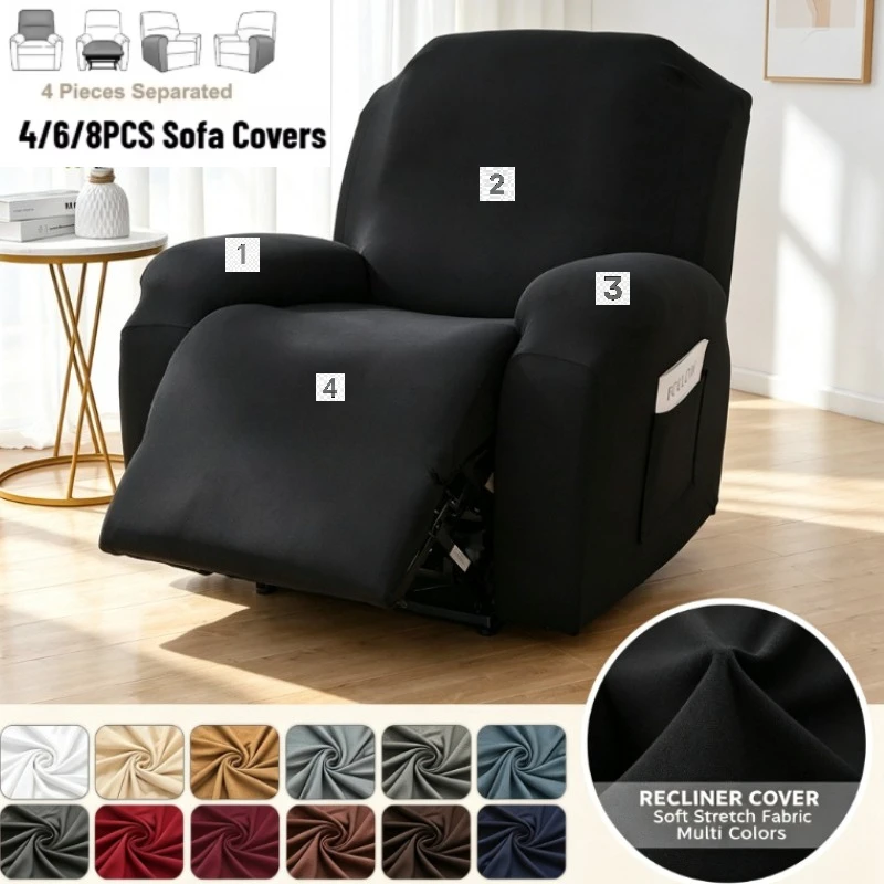 4/6/8PCS Milk Silk Cheviot Sofa Cover Stretch Split Type Recliner Chair Slipcover Elastic Couch Protector for Living Room Home