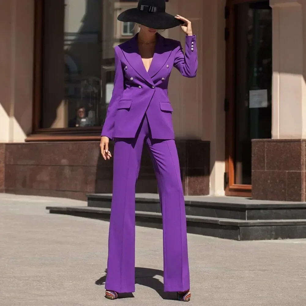 

Women Suits Office Lady Costume for Work Blazer Terno Double Breasted Peaked Lapel Elegant Formal Jacket Pants Two Piece