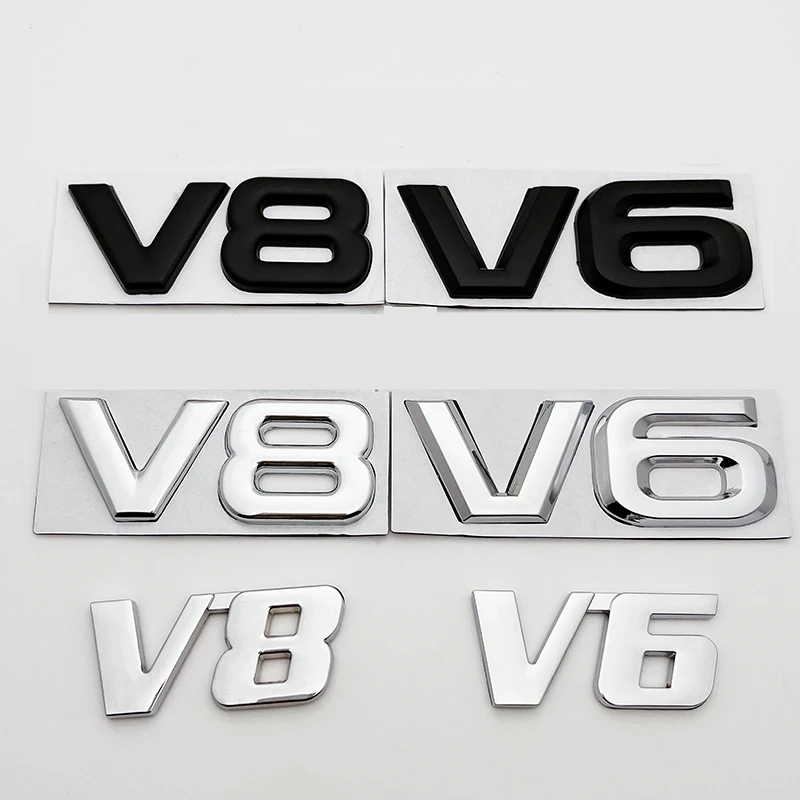 

3D Metal V6 V8 Logo Car Engine Display Emblem Badge Decals Decorative Stickers For Toyota BMW Benz Honda Mazda Auto Accessories