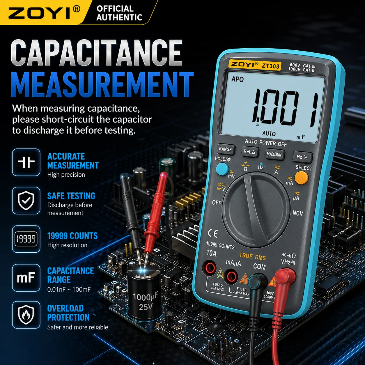 ZOYI ZT-303 True RMS Digital Multimeter 4.5 Digit Full-Range Anti-Burn Digital Display Electrician Smart Multimeter