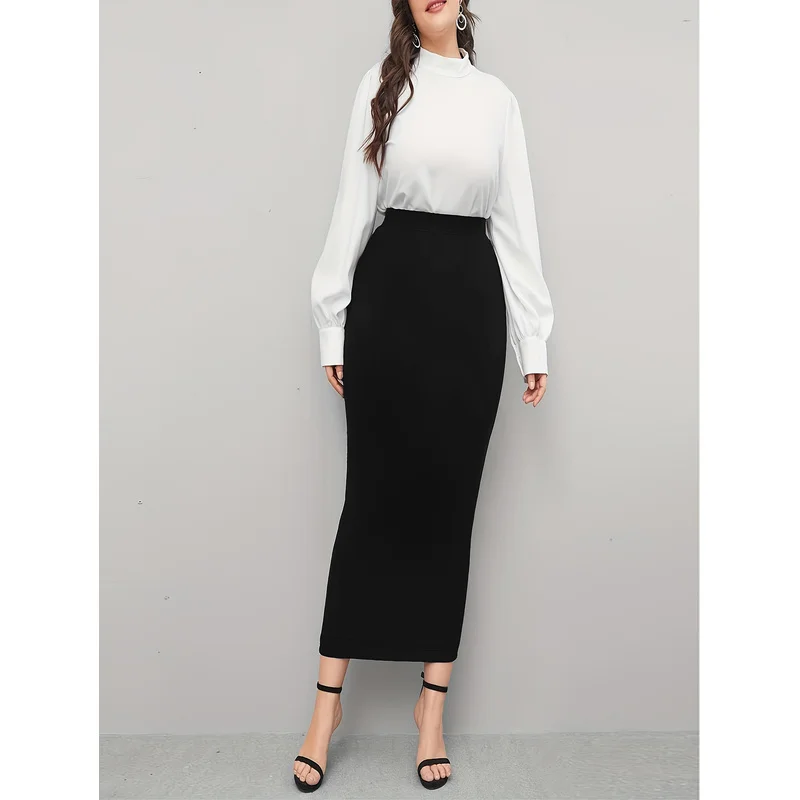 2025 오피스 캐주얼 여성 스커트 레귤러 핏 솔리드 컬러 엘라스틱 웨이스트 슬리밍 미디 스커트