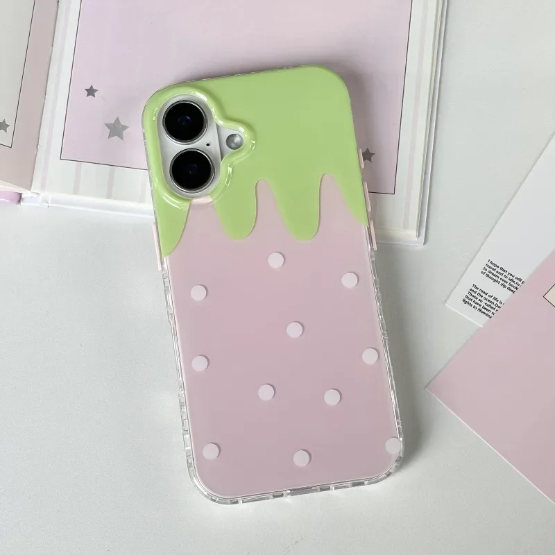Funda de silicona rosa con lunares de fresa, lujosa y a prueba de golpes para iPhone 17 AIR 16 15 14 13 12 11 Pro MAX Plus, estilo Y2K 4