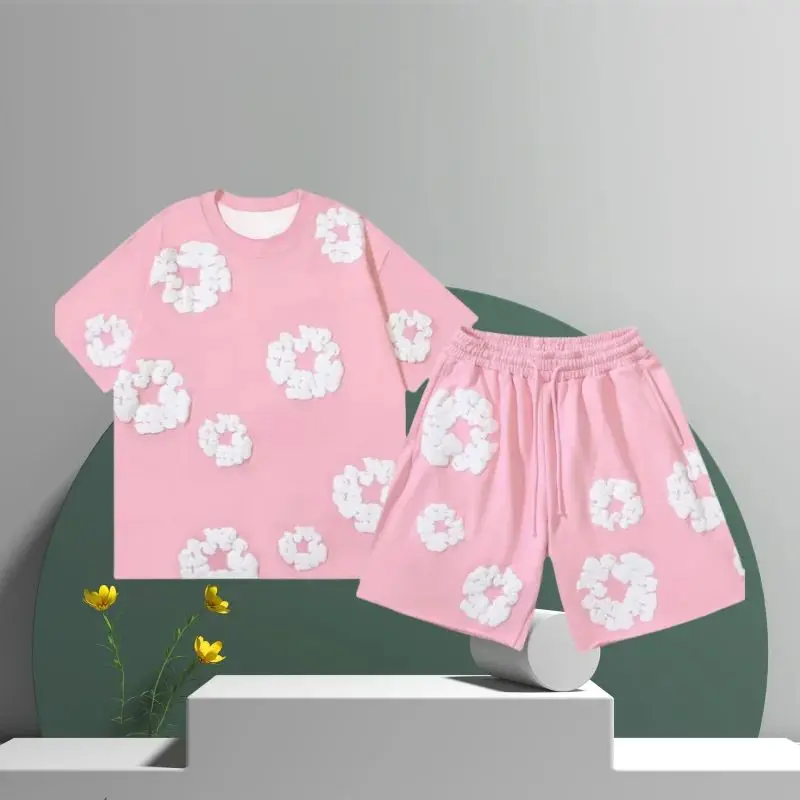 Celana pendek olahraga cepat kering pria dan wanita bermotif bunga 3D baru musim panas set Amerika celana pendek pria nyaman dan kasual