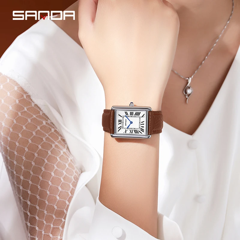 SANDA pareja reloj de cuarzo impermeable Casual moda mujeres hombres relojes resistente al desgaste correa de cuero esfera cuadrada diseño amante regalo