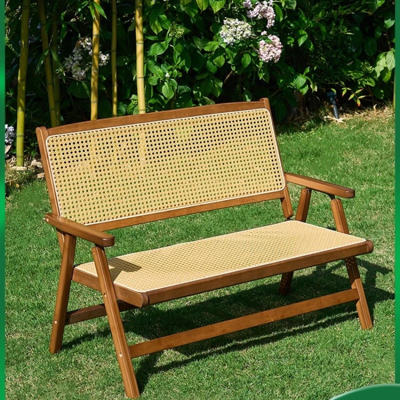 

Double folding chair Household rattan bamboo Outdoor camping Balcony leisure back Portable beach