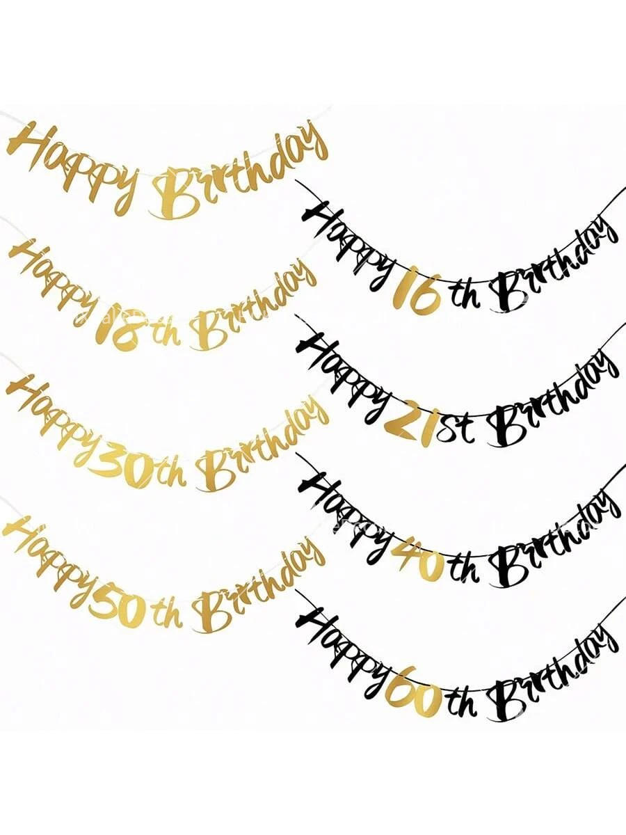 Alles Gute zum Geburtstag Banner Schwarz Gold Glitzer Nummer 16/18/21/30/40/50/60 Geburtstagswimpel Girlande für Erwachsenen-Geburtstagsfeier – Detail 4