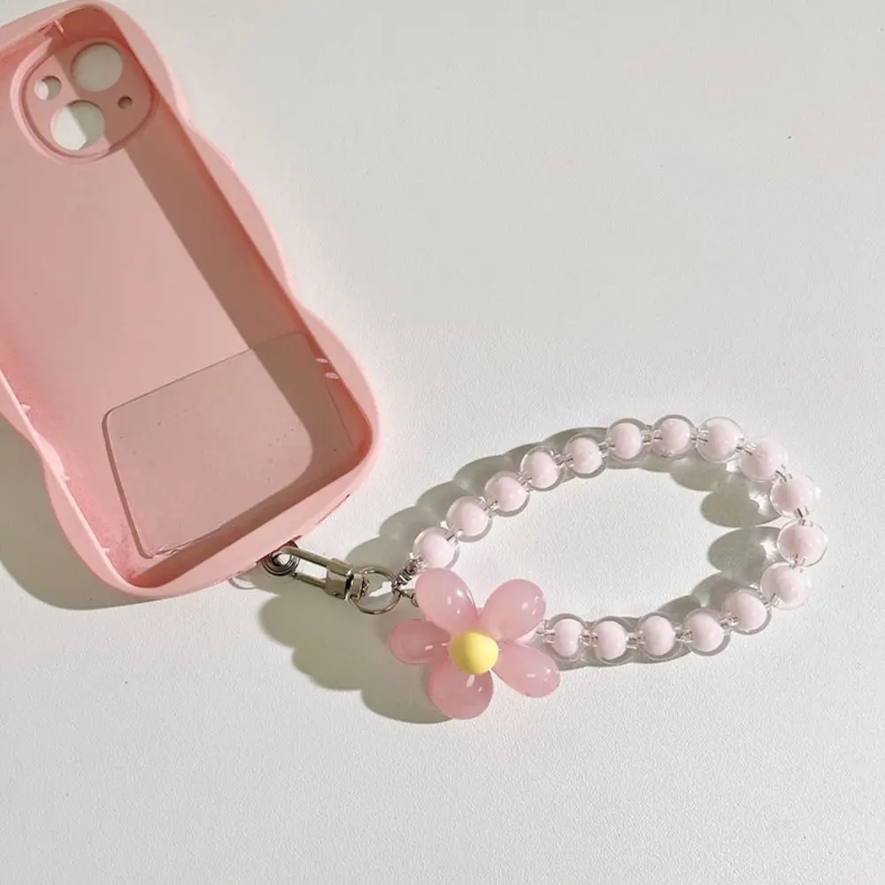Macaron Color Cell Phone Charm cordino Anti-lost Flower Beaded Car portachiavi cinturino da polso ciondolo portatile con custodia per cellulare