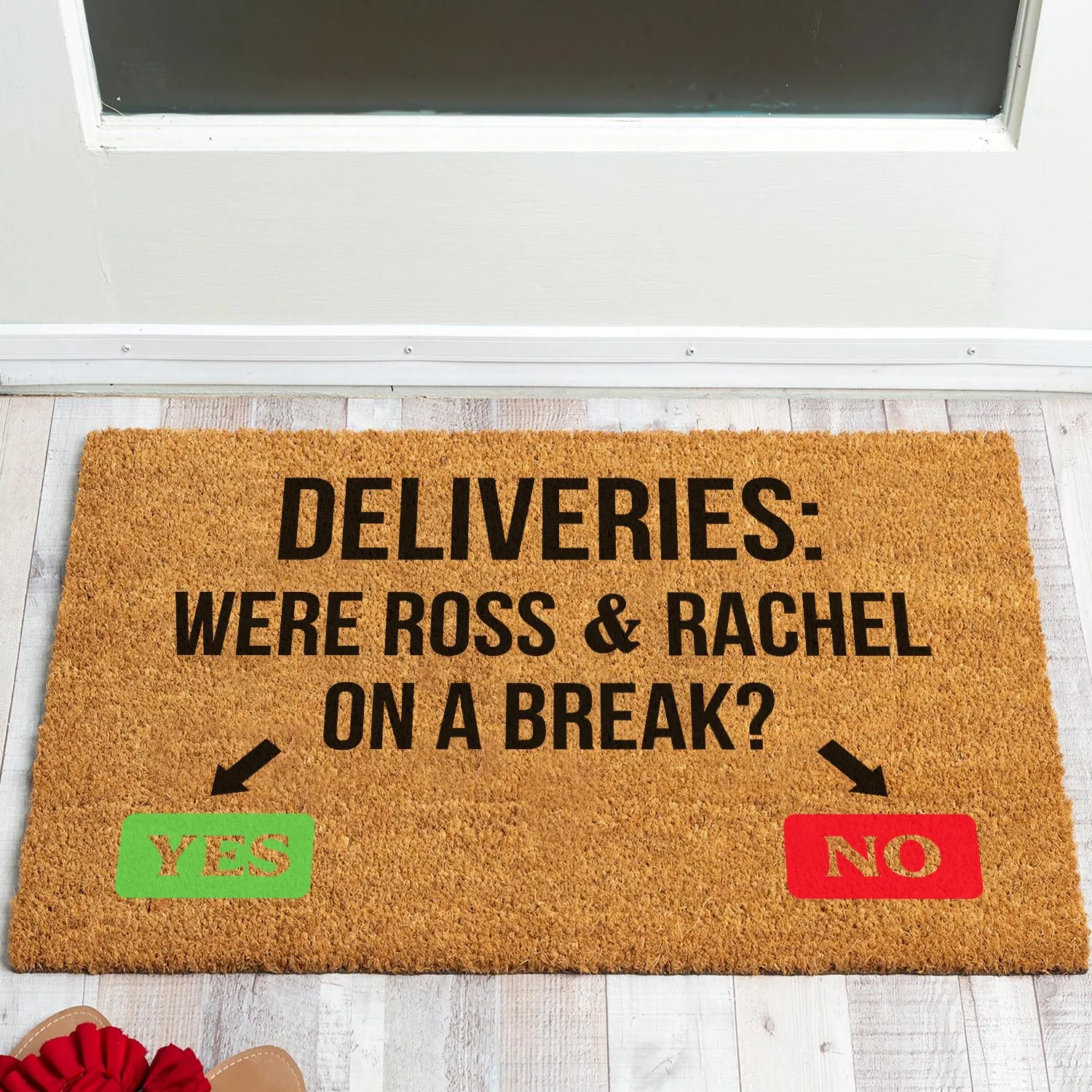 

Funny Coir Doormat Were Ross and Rachel On A Break Welcome Front Porch Decor Mat For The Entrance Way Heavy-Duty 23.6 x 15.7 In