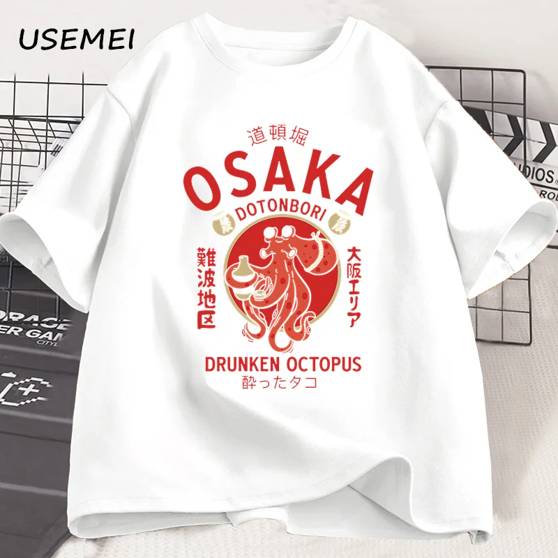 Osaka Dotonbori Drunken Octopus Graphic T Shirts Japanese Style Street Food Lover Tshirt Cotton Vintage Short Sleeve Tees