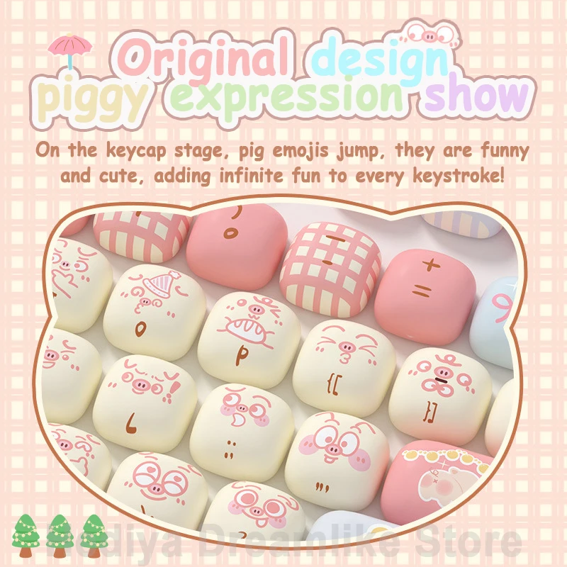 Piggy Theme Cute Keycaps Cartoon 139-Key PBT Dye-sub Full SP Keycap Set High Definition Printing Customized For Kids Girls Gift