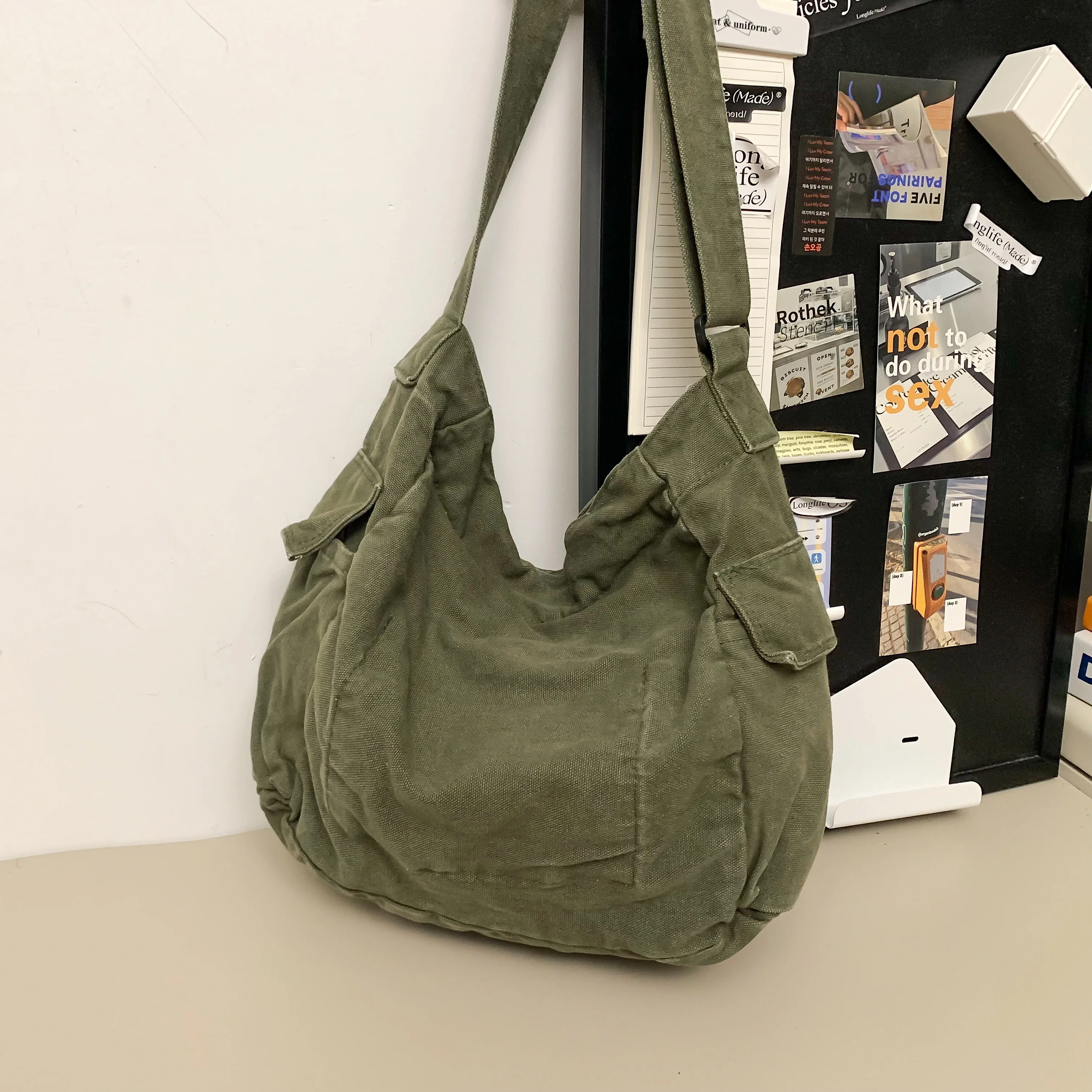 Bolsos de hombro de lona lavada para mujer, bolsas de algodón de gran capacidad para motorista, bolsos de tela de estilo coreano, bolsos de