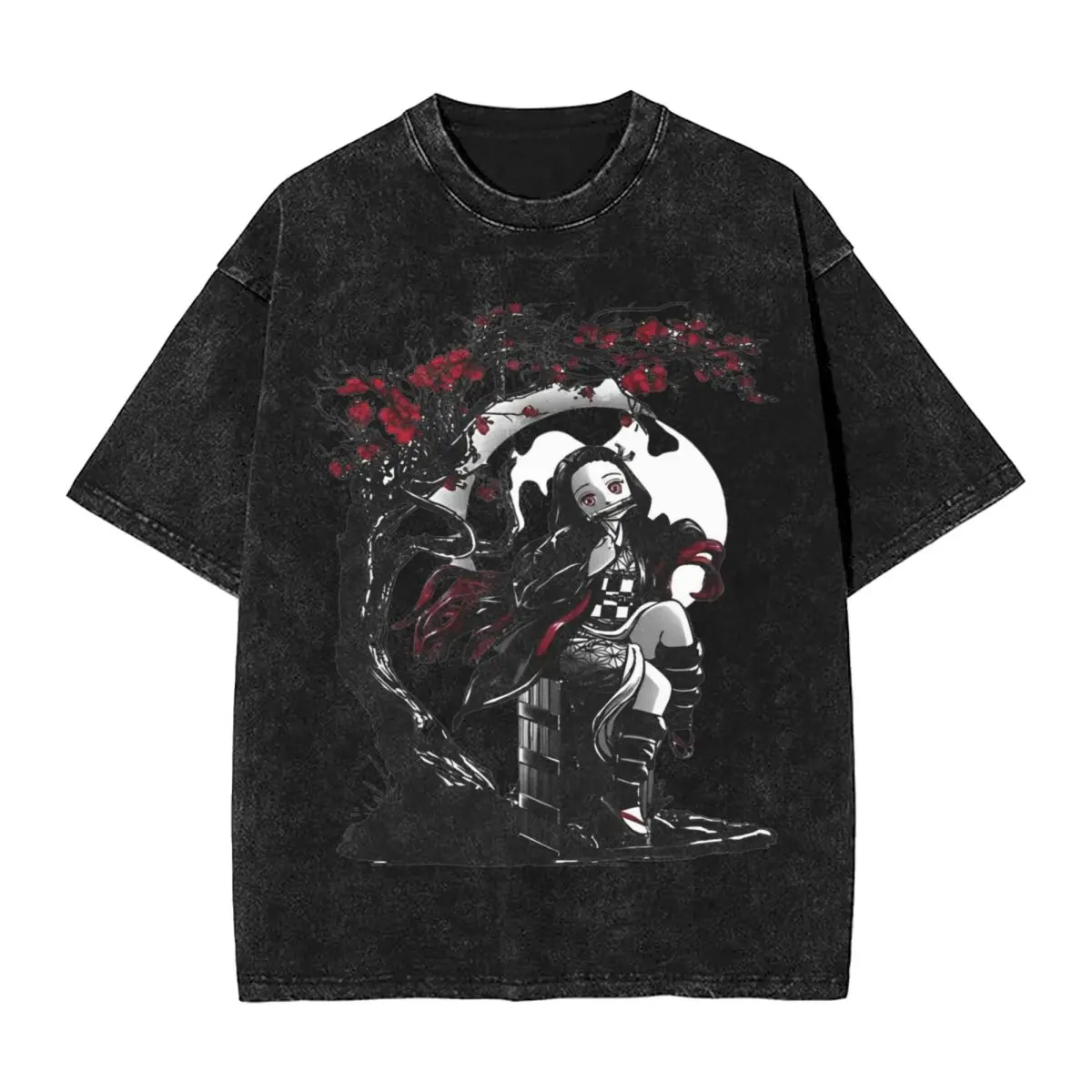 Kamado Demon Slayers Nezuko Washed T Shirt Streetwear Retro T-Shirt Tees Tops for Men Women 100% Cotton Oversize Graphic Printed