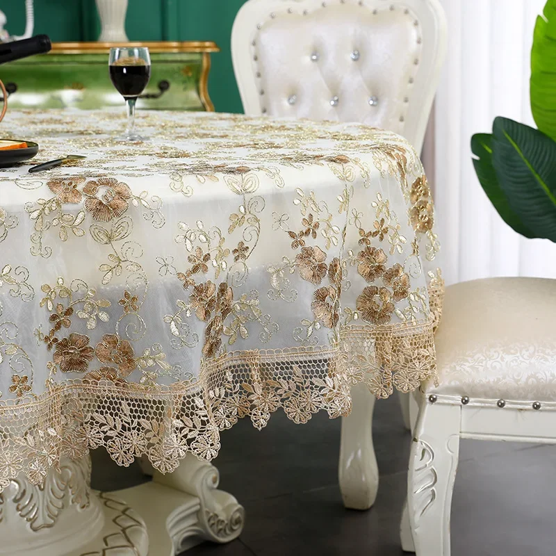 

New Lace Tablecloth Pastoral round tablecloth Dining table cloths Home Embroidery table cover rose gold decoration house towel