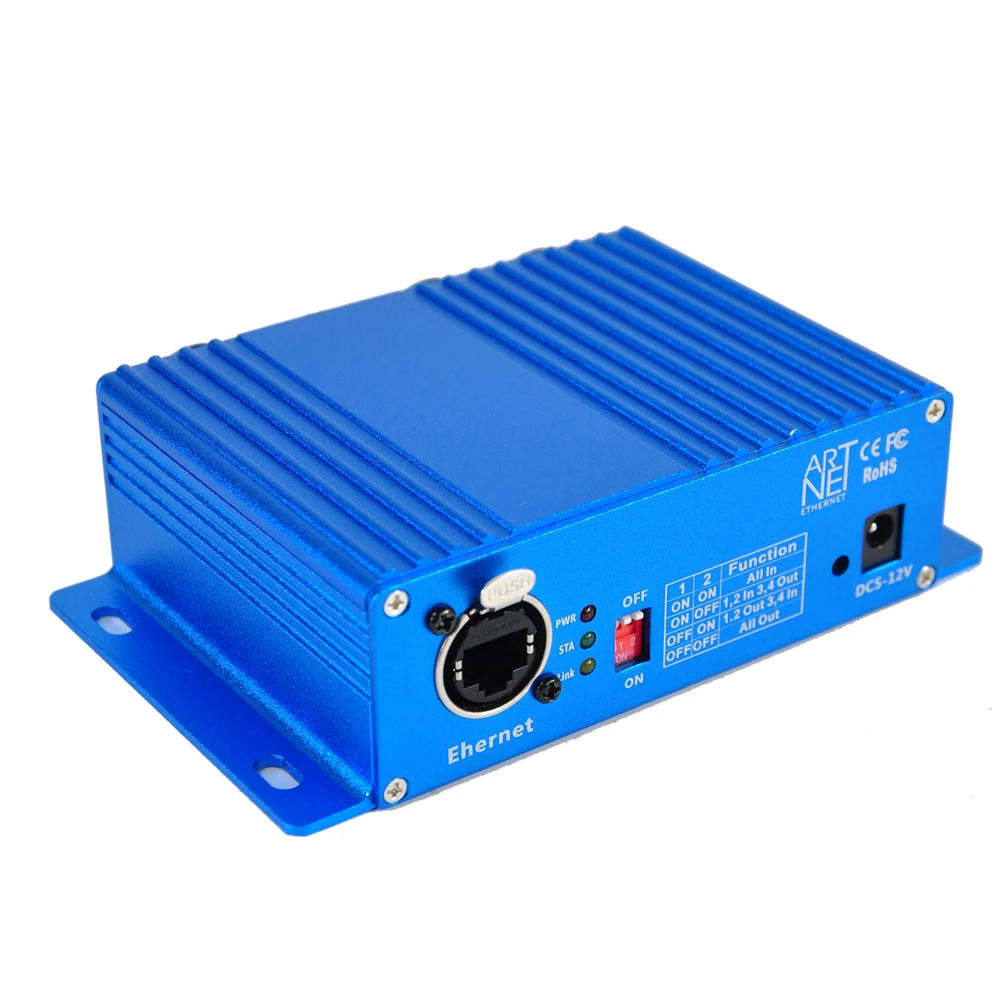 TIPTOP 4 Port Ethernet DMX512 Converter Controller For Stage Lighting 5 PIN Socket Art Net Bi-Directional Converter Blue Shell