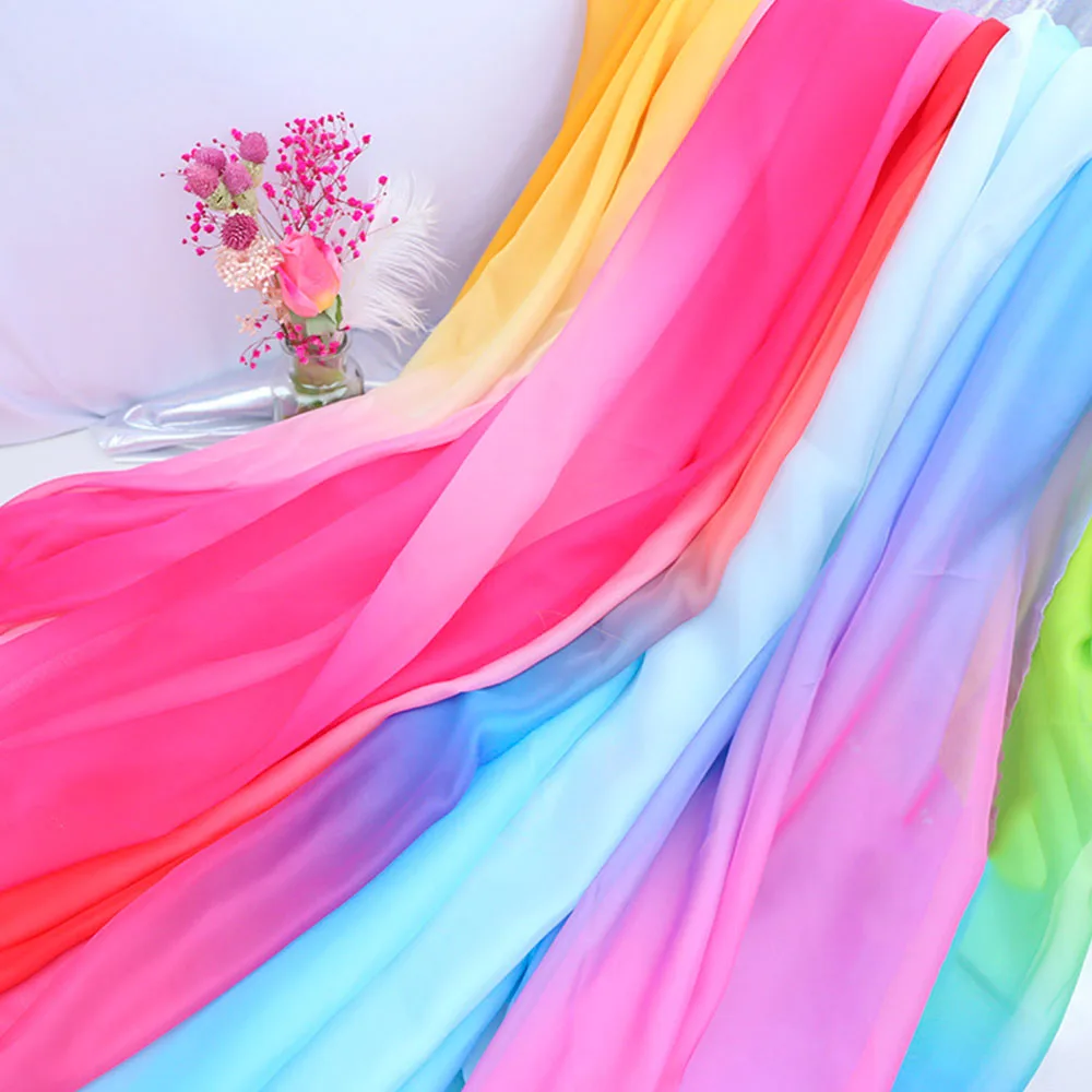 Multicolor Gradient Brocade Silk Chiffon Fabric Tulle Handmade DIY Ancient Hanfu Dancing Dress Wedding Decor Garment Accessories