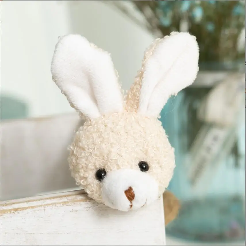 3Pcs/Lots Cartoon Rabbit Head Curly Plush Toys For Birthday Gifts Brooch Bunny White Mouth Bear Head Stuffed Hair Accessories