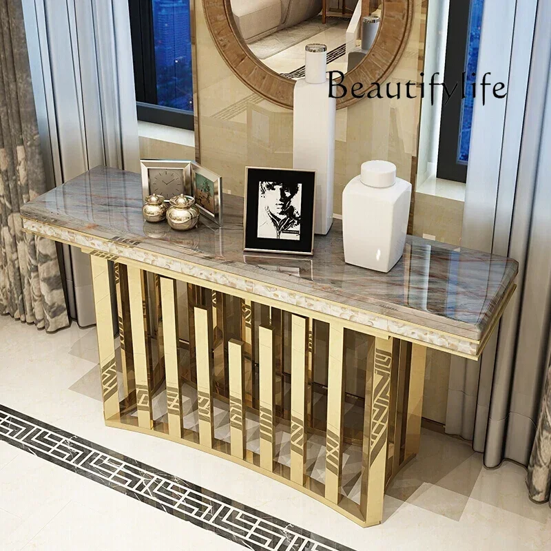 

Ff Dining Side Table With Sticking Seashells, Natural Marble Stainless Steel End Table, Handmade Coastal Style Furniture