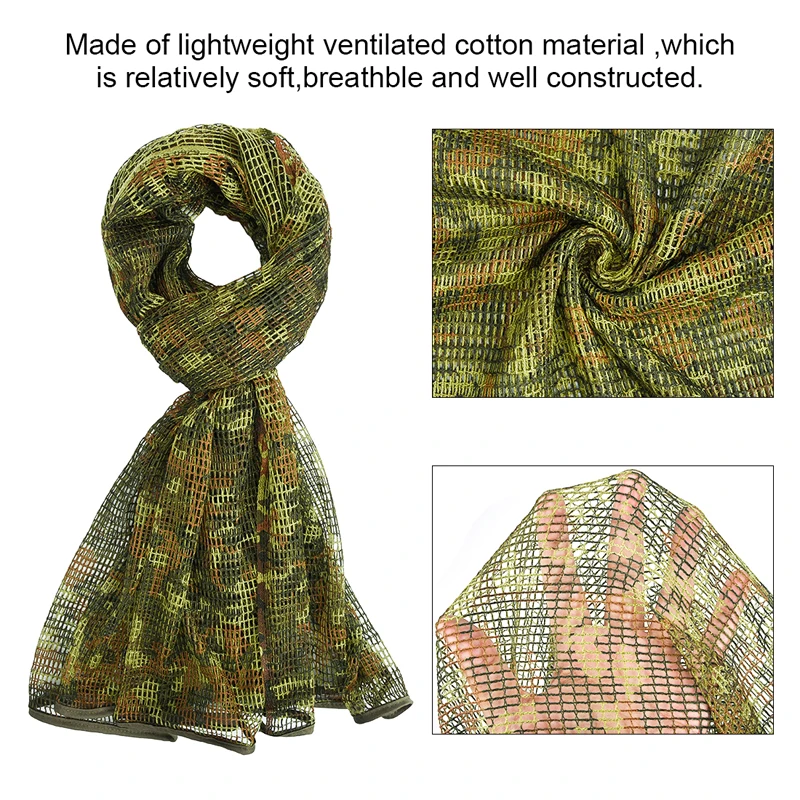 Tactical Scarf Camouflage Mesh Net Scarves Military Camo Scarfs Outdoor Sport Sniper Face Veil Wargame Camping Hunting Cycling