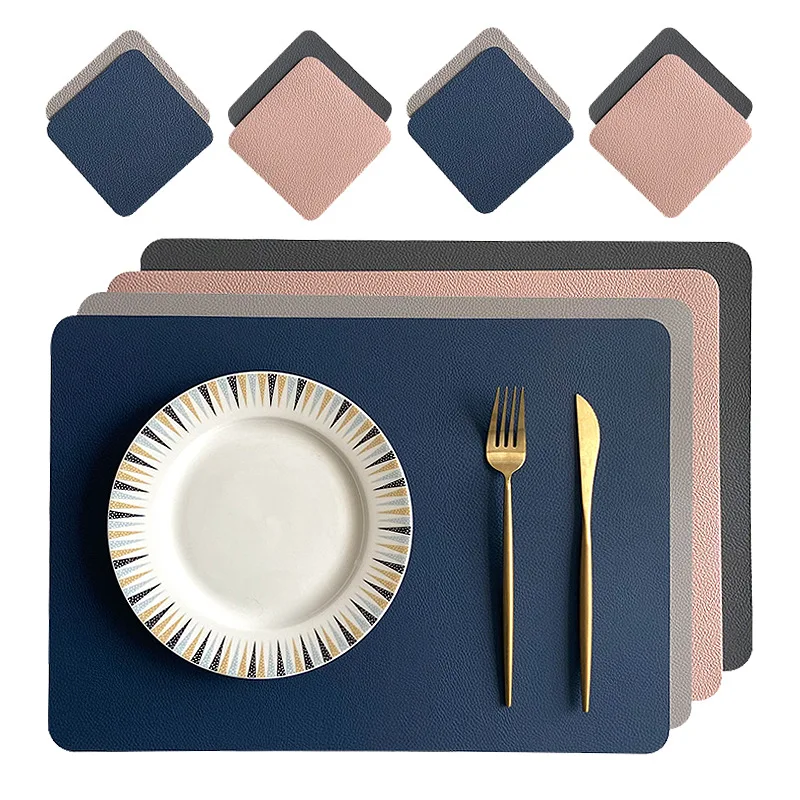 1pc PU Double-Sided Leather Placemat, Waterproof And Oil Proof Table Mat, Solid Color Washable Heat Insulation Mat