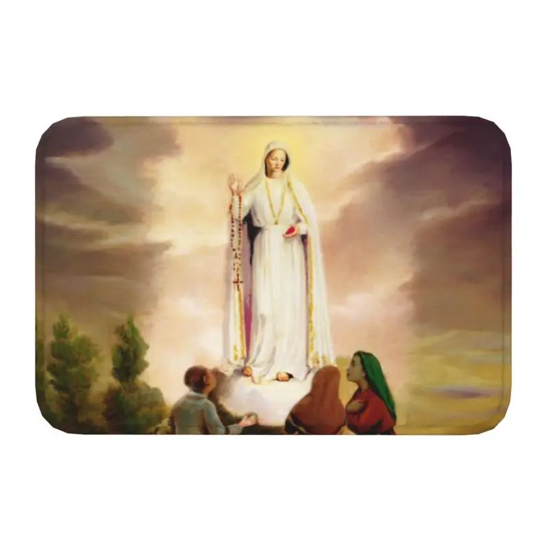 Our Lady Of Fatima Door Floor Mats Anti-Slip Rosary Catholic Christian Virgin Mary Doormat Garage Entrance Rug Carpet Footpad