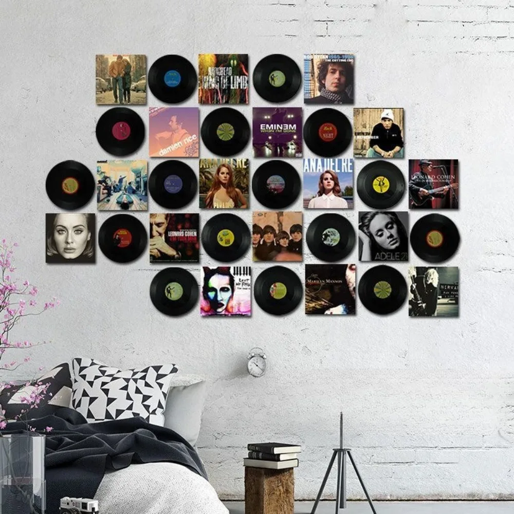 Naklejka ścienna z płyt winylowych w stylu vintage - nostalgiczny plakat dekoracyjny do baru/KTV/peniturowego pensjonatu/lokalu handlowego/salonu, klimatyczna naklejka ścienna.