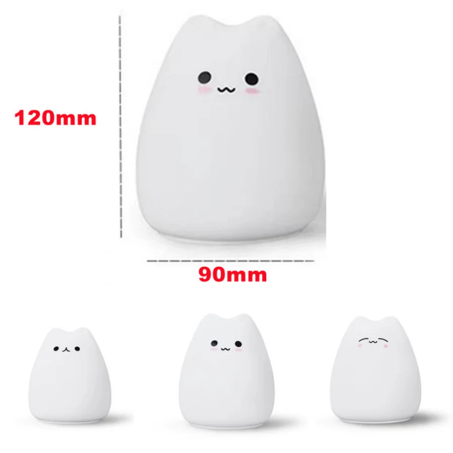 LED Night Light Kawaii Cat Lamp Wireless Touch Sensor Silicone Battery Animal Light Child Holiday Bedroom Desktop Decor Lamp