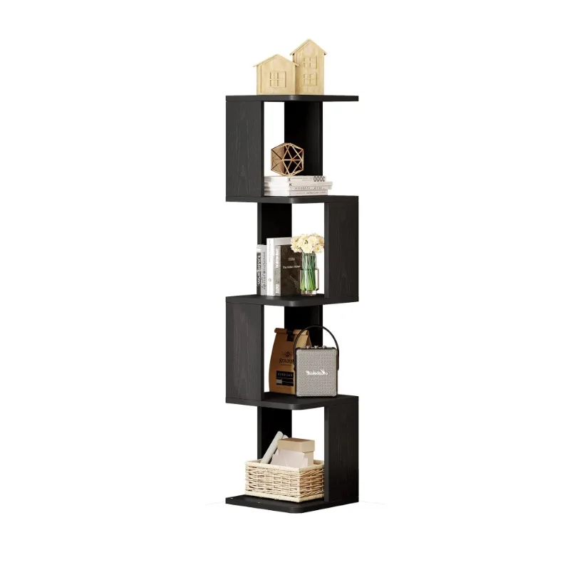 5Tier Narrow Bookshelf, Modern Tall Bookcase, Shelf Storage Organizer Corner Shelf for Small Spaces, Bedroom, Home Office, Black