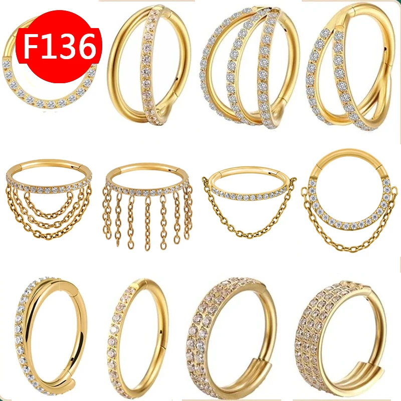 F136 Titanium ZC Nose Ring Women Hinged Segment Septum Clicker Daith Earrings Hoop Ear Cartilage Tragus Helix Piercing Jewelry