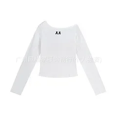 PopPopKorean Style Long Sleeve Shoulder Bared Women's T-shirt Short Fit Body Slimming Top Small Size Ladies Fashion Cotton Tee